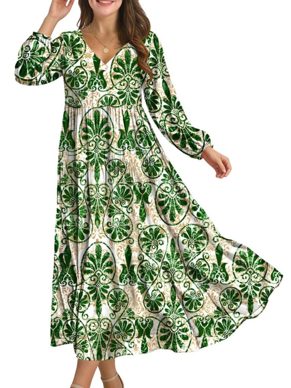Women Fall Casual Maxi Dresses Long Lantern Sleeve EVFP2